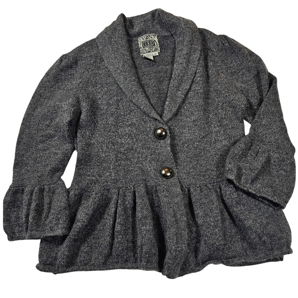 Curio Gray Mohair Blend‎ Peplum Cardigan Sweater Shawl Collar Size M